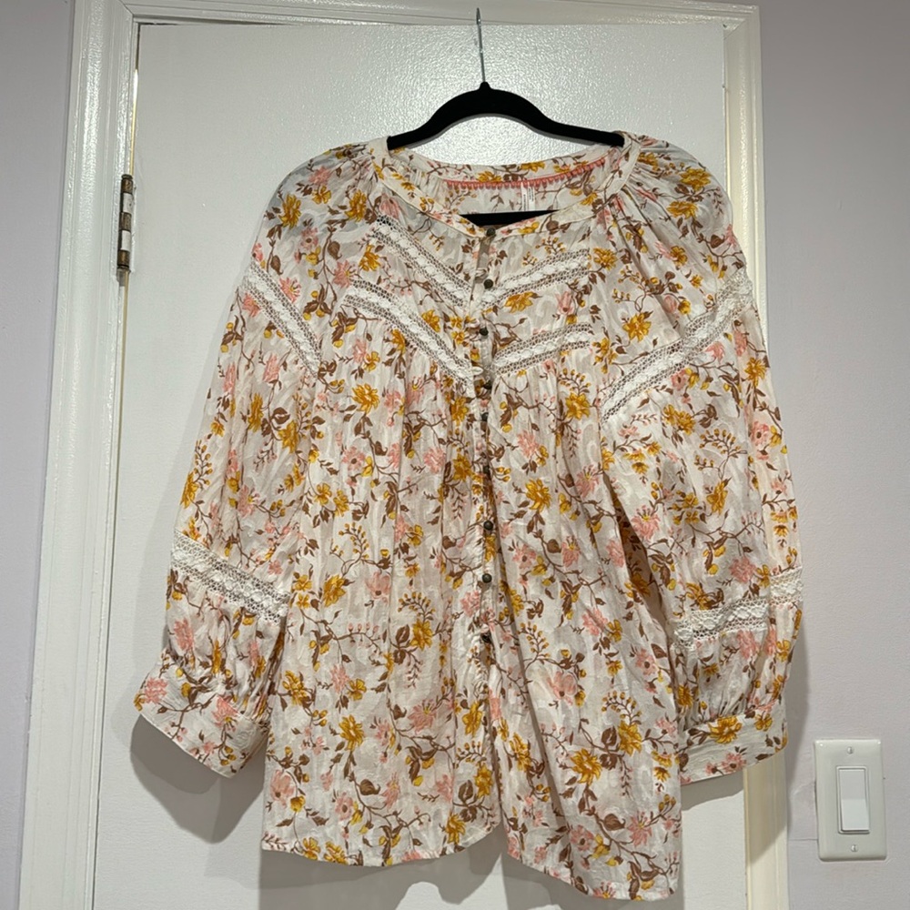 Anthropology cotton and crochet button down .